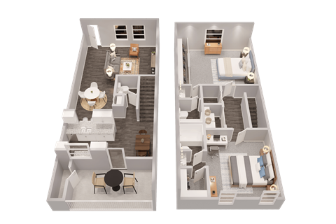 Floor plan for 2 beds, 2.5 baths, 1296 sqft